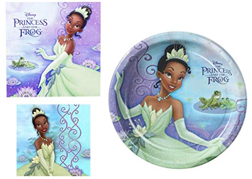 CLB The Princess and the Frog 3 Piece Party Accessories Bundle Includes : 8 Large Paper Plates, 16 Lunch Napkins and 16 Beverage