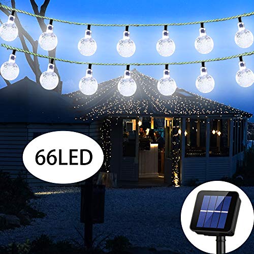 Irecey Solar String Lights Globe 38 Feet 66 Crystal Balls Waterproof LED Fairy Lights 8 Modes Outdoor Starry Lights Solar