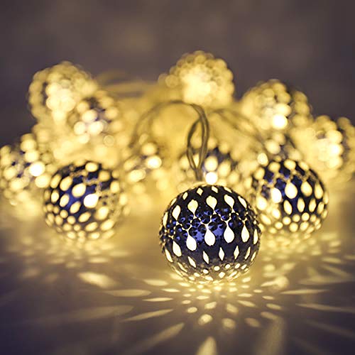 LOUIS CHOICE LED Globe String Lights, Decorative Moroccan Orb, 20 Big  Silver Metal Balls, Bright Warm Lights, Battery Powered