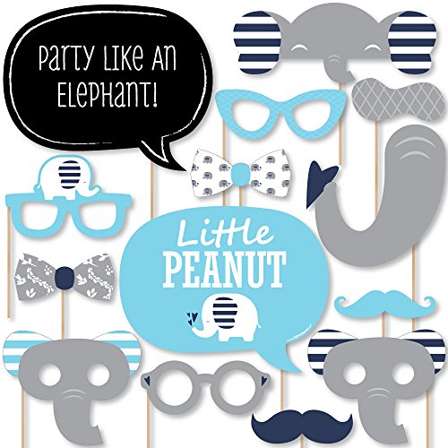 Big Dot of Happiness Blue Elephant - Boy Baby Shower or Birthday Party Photo Booth Props Kit - 20 Count