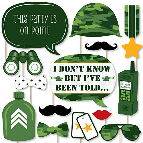 Big Dot of Happiness Camo Hero - Army Military Camouflage Party Photo Booth Props Kit - 20 Count