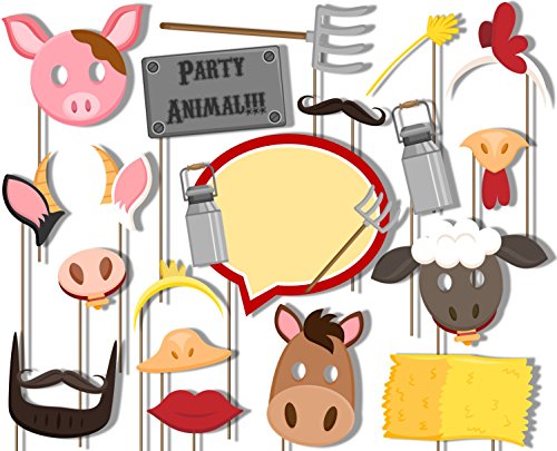 Birthday Galore Farm Animals Barnyard Photo Booth Props Kit - 20 Pack Party Camera Props Fully Assembled