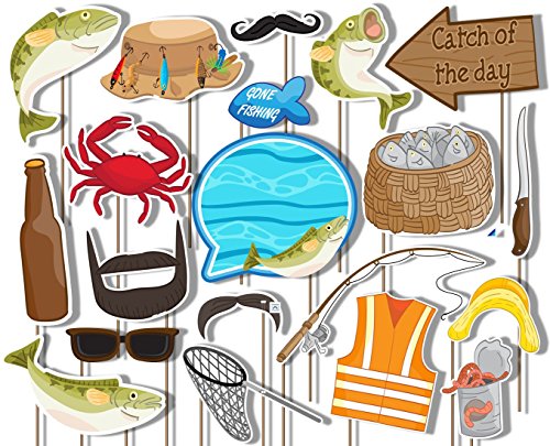 Birthday Galore Gone Fishing Photo Booth Props Kit - 20 Pack Party Camera Props Fully Assembled