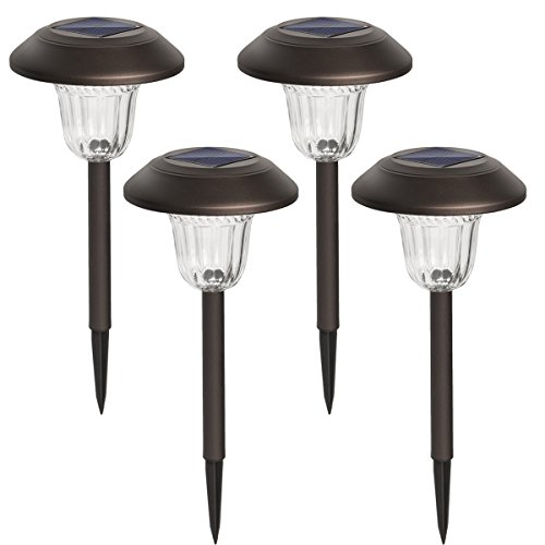 Solpex 4 Pcs Solar Powered Path Lights, High Lumen Automatic Led for Patio, Yard Lawn and Garden(Bronze Finished, Warm