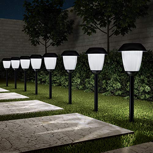 Pure Garden 50-LG1058 Solar Path, Set of 8-16" Tall Stainless Steel Outdoor Stake Lighting for Garden, Landscape, Yard,