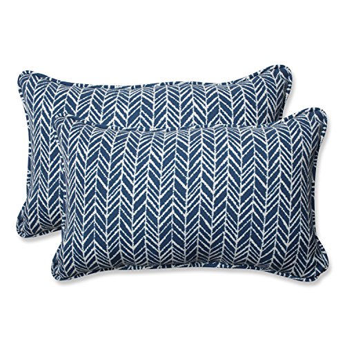 Pillow Perfect Outdoor | Indoor Herringbone Ink Blue Rectangular Throw Pillow (Set, 2 Piece
