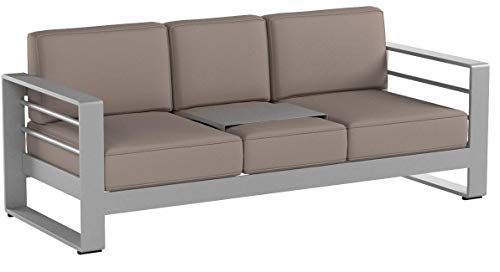Christopher Knight Home 299431 Crested Bay Outdoor Aluminum Khaki Sofa with Tray