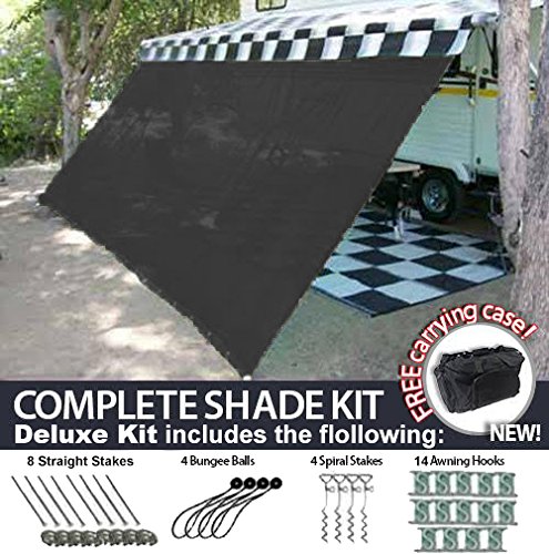 EZ Awning Shades RV Awning Shade Motorhome Patio Sun Screen Complete Deluxe Kit (Black) (8'x17')