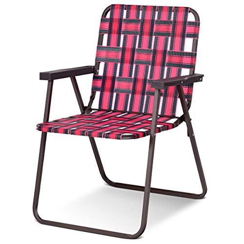 Gymax Beach Chair, 6 PCS Folding Camp Chair Lightweight Deck Chair Portable Webbing Chair, 265 Lbs (Red)