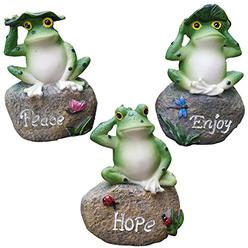 Lanker Frog Garden Statues - 3 Pack Lanker 5 Inch Frogs Sitting on Stone Sculptures Outdoor Decor Fairy Garden Ornaments