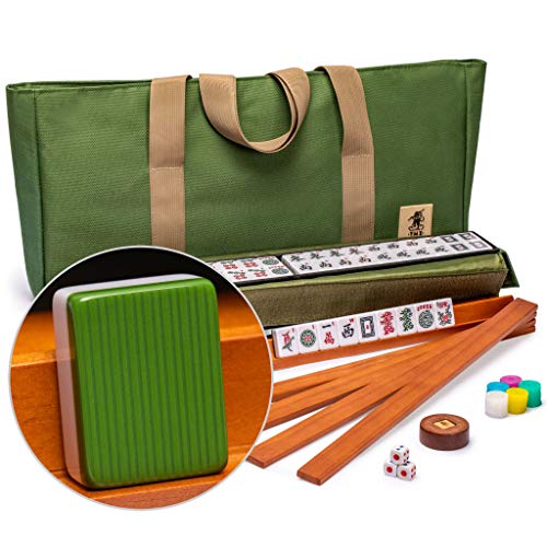 Yellow Mountain Imports American Mahjong Set, Huntington with Olive Green Soft Case - 4 All-in-One Racks with Pushers, Dice,