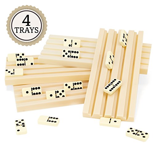 Brybelly Set of Four Plastic Domino Trays - Premium Holder Racks for Domino Tiles, Great for Mexican Train, Mahjong,