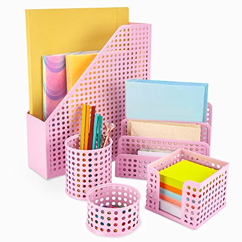Lush New York Pink Desk Organizer Office Desk Set: 5 Desktop Accessories  for Women. Includes File/Paper Organizer, Mail Holder, Pen Cup