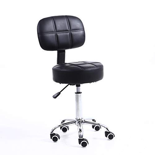 KKTONER Round Rolling Stool with Back PU Leather Height Adjustable Swivel Drafting Work SPA Medical Salon Stools Chair with