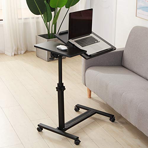 TigerDad Tilting Overbed Table with Wheels Rolling Bedside Table Rooling Laptop Table Rolling Laptop Stand Overbed Desk Rolling Laptop