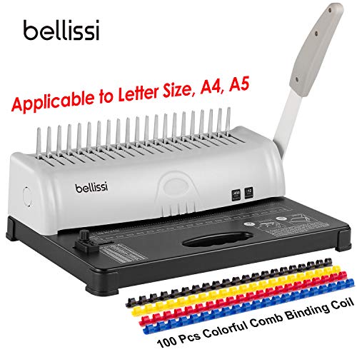 BELLISSI XJKMTD6 Binding Machines Combs 21 Hole 450 Sheets Paper Punch  Binder Spiral Binding Machine 19 Hole Fit Letter Size with 100 PCS