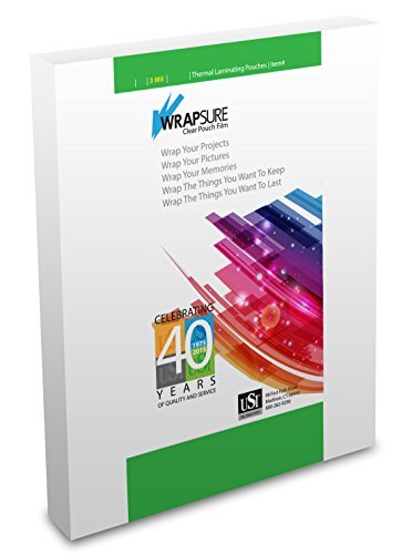 WrapSure USI WrapSure Thermal Laminating Pouches, Legal Size, 3 Mil, 9 x 14.50 Inches, Clear, Gloss Finish, 100-Pack