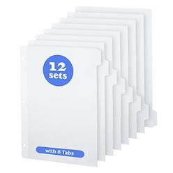 Bluestone Brands White Binder Dividers (12 x 8 Tab Set) - White Dividers for 3 Ring Binder - with Tabs Tabbed Page Paper Binders Divider //