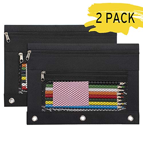 WRRTBD7 Sooez Binder Pouch,Pencil Pouch 3 Ring Fabric Pencil Pouches Black Pencil  Case Pencil Bags,Pencil Bags with Zipper, Zippered
