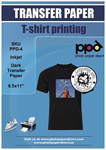 Photo Paper Direct PPD Inkjet Iron-On Dark T Shirt Transfers Paper LTR 8.5x11" Pack of 10 Sheets (PPD004-10)
