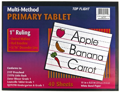 Top Flight Multi-Method 1st Grade Primary Tablet, 1 Inch Ruling, Bond Paper, 11 x 8.5 Inches, 40 Sheets (56415)