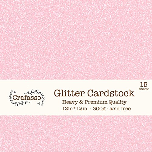 Crafasso 12" x 12" 300gms Heavy & Premium Glitter cardstock, 15 Sheets, Light Pink