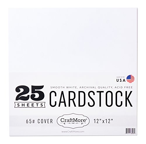 CraftMore Cardstock Paper Value Pack, 12"x12" White, 25 Sheets - Made in USA