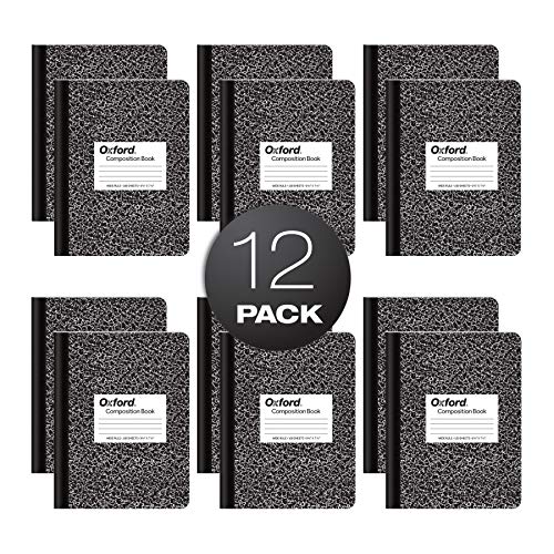 Oxford Marble Composition Books, 7.5 x 9.75 Inches, Wide Rule, Hard Cover, 100 Sheets, White, Box of 12 Books (63795)