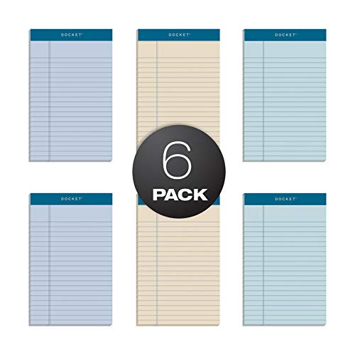 TOPS Docket 100% Recycled Writing Tablet, 5 x 8 Inches, Perforated, Assorted Colors: Orchid, Ivory, Blue, Narrow Rule, 50