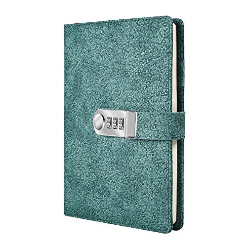 ARRLSDB Lock Diary Leather Locking Journal Writing Notebook Planner Organizer A5 Password Journal Locking Personal Diary (Green)