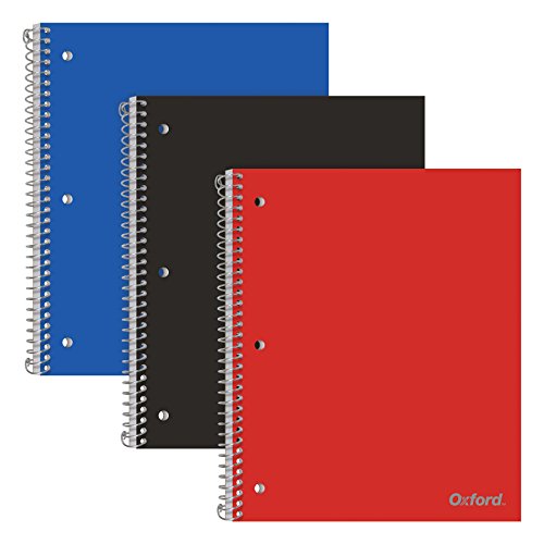 Oxford 1-Subject Poly Notebooks, College Rule, Assorted Color Covers, 100 Sheets, 1 Poly Divider Pocket, 3 Pack (10390)