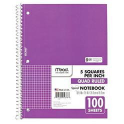 Mead Spiral Notebook, 1 Subject, Quad Ruled, 100 Sheets, 10-1/2" x 8", Purple (05676BA7)
