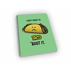 No Name Paper Co. I Don't Want To Taco Bout It - Funny Pun Cartoon Notebook With Laptop Stickers 11 x 8.5 Inches Hipster Jokes Lined Diary Gift