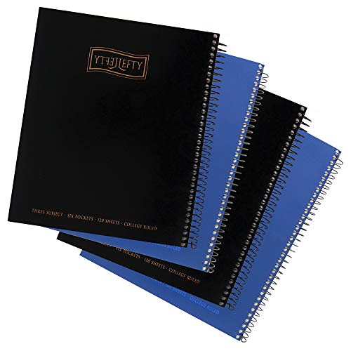 Lefty's The Left Hand Store 907184 Left-handed 3 Subject Spiral Notebooks  Plain Color, Set of 4, Black & Blue