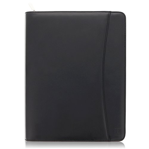 Lautus Designs Zippered Leather Business Portfolio Padfolio - Professional Black PU Leather Portfolio Binder & Organizer Folder with 10.5