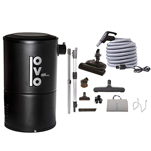 OVO Compact 550 Airwatts System Power Unit with Carpet Deluxe Accessory Kit Included Central Vacuum Cleaner, Condo-Vac, Black