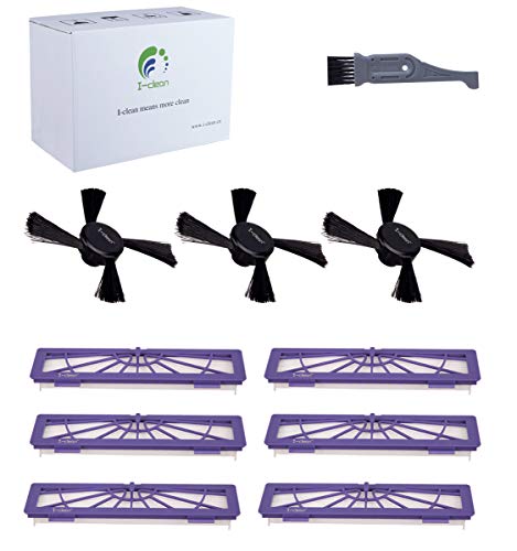 I clean Replacement Kits 6 Filters 3 Side Brushes for All Neato Botvac D Series D5 D3 D7 D80 D85 D75 D70 70e, 6 pcs Filters &