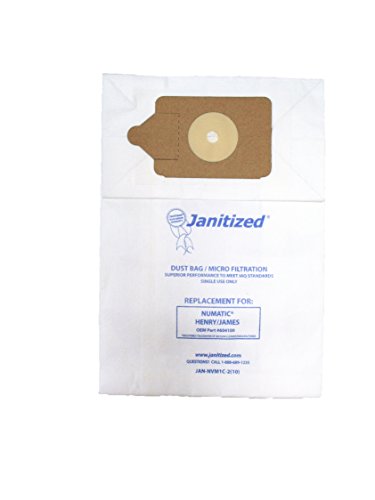 Janitized JAN-NVM1C-2(10) Premium Replacement Commercial Vac Bag, Nacecare/Numatic Henry/James Model 200, 225, 235, 250, 252