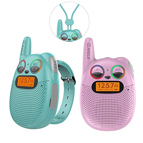 QNIGLO FRS Walkie Talkies with FM, Wearable & Rechargeable Walkie Talkies for Kids, up to 2 Miles Kids Walkie Talkies for