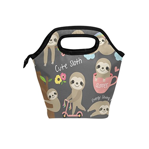 Senya Lunch Tote Bag Cute Baby Sloth Neoprene Insulated Cooler Warmer, Portable Funny Lunchbox Handbag for Men Women Adult Kids
