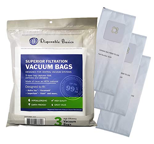 Disposable Basics HEPA Filtration Bags for Central Vacuum Systems ELH3 (3 Pack)