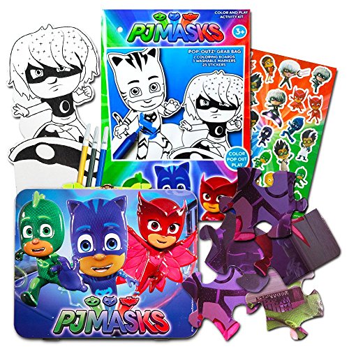 PJ Masks Lunch Box Set -- Deluxe Tin Lunch Box, Play Pack with Stickers and Puzzle (PJ Masks School Supplies, Party Supplies)