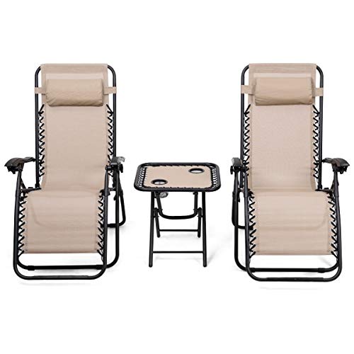 9rit_shop Two Zero Gravity Lounge Chairs and One Portable Folding Table Reclining Lounge Chairs Table 3 pcs