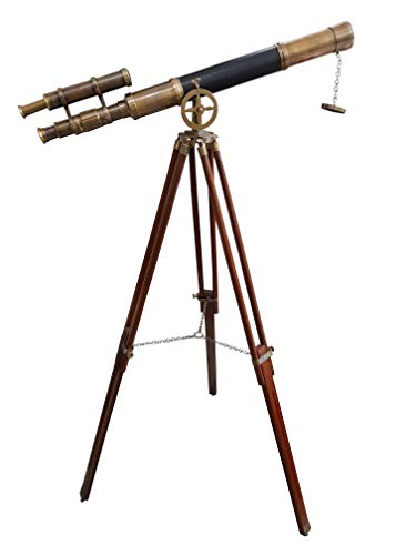 Collectibles Buy Maritime Brass Antique Double Barrel Designer Telescope with Wooden Tripod Floor Standing Telescopic tripods - collectiblesBuy