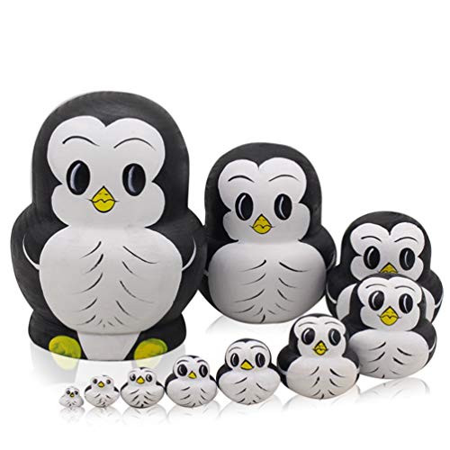 Moonmo 10pcs Animal Pattern Wooden Nesting Toys Russian