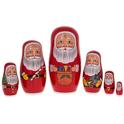 BestPysanky Set of 6 Santa Claus Wooden Nesting Dolls 5.5 Inches