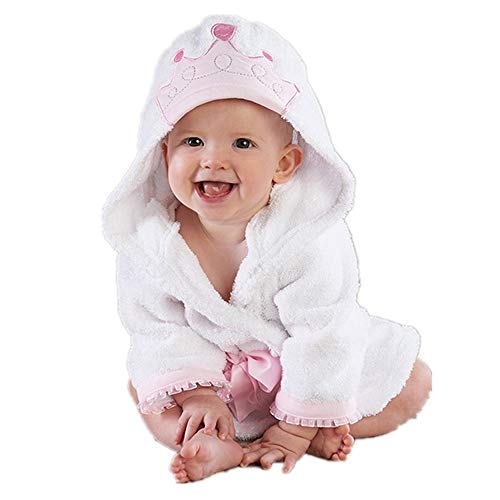 Hooyi Baby Girl Bathrobe Wash Waddle Princess Crown Hooded Towel Terry Newborn Blankets Bath Robes 0 12 18 Month Ultra Absorbent