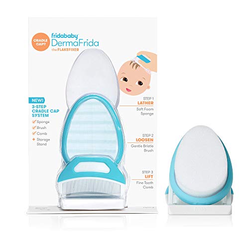 FridaBaby The 3-Step Cradle Cap System by Fridababy | DermaFrida The FlakeFixer | Sponge, Brush, Comb and Storage Stand for Babies with