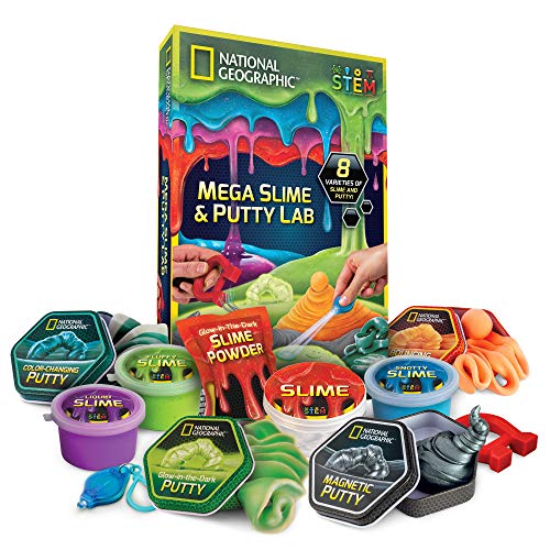 national geographic mega slime kit & putty lab - 4 types of slime plus 4 types of putty including magnetic putty, slime kit f