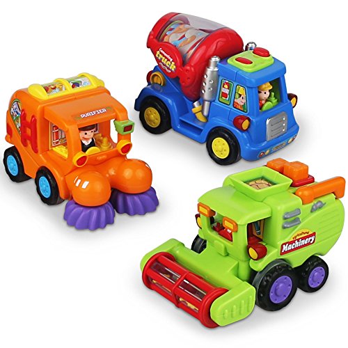 CifToys Push and Go Friction Powered Car Toys for Boys - Construction Vehicles Toys for Boys and Toddlers (Street Sweeper Truck,